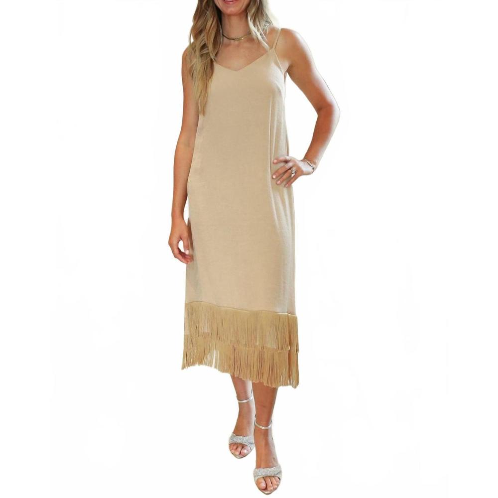 NEW PIETRONILLA fringe hem dress in beige